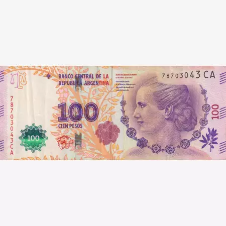 Argentina 100 peso 2016.-AV.-AB aláírás P 358