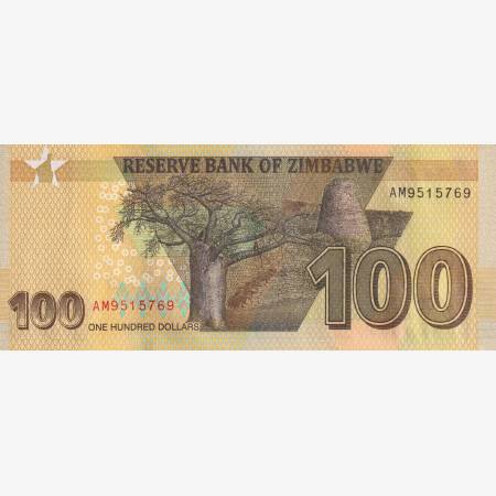 Zimbabwe 100 dollars 2023.  P 106
