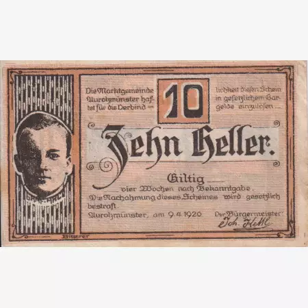 Aurolmünster 10 heller 1920