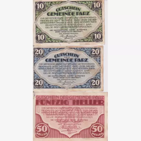 Parz 10,20,50 heller 1920