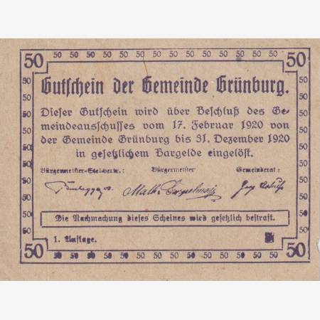 Grünburg 50 heller 1920