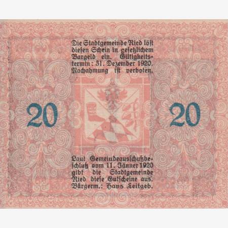 Ried im Innkreis 20 heller 1920