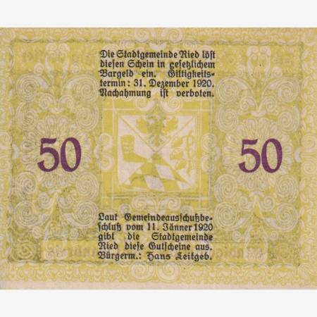 Ried im Innkreis 50 heller 1920