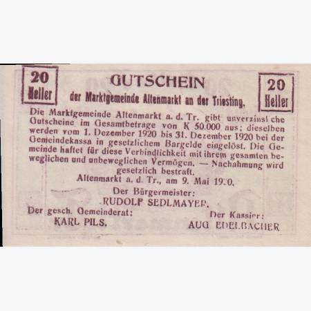 Altenmark a.d. Triesting 20 heller 1920