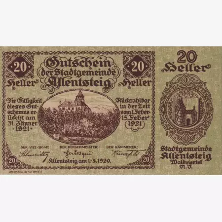 Allentsteig 20 heller 1920