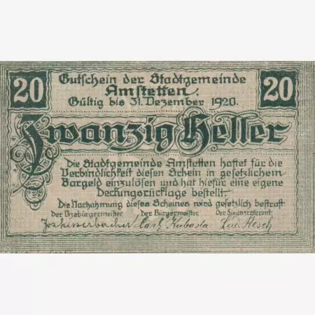 Amstetten 20 heller 1920