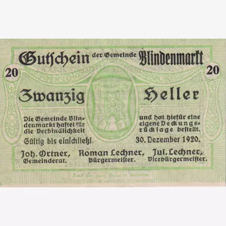 Blindenmarkt 20 heller 1920
