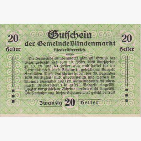 Blindenmarkt 20 heller 1920