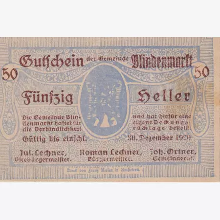 Blindenmarkt 50 heller 1920