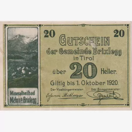 Brixlegg in Tirol 20 heller 1920