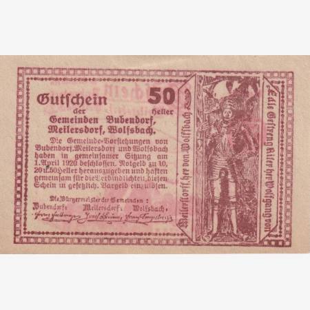 Bubendorf Meilersdorf W. 50 heller 1920