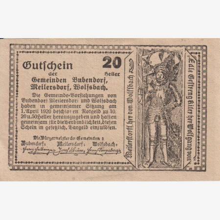 Bubendorf Meilersdorf W. 20 heller 1920