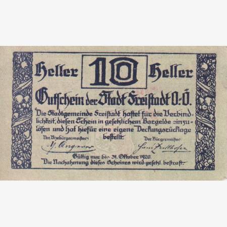 Freistadt 10 heller 1920