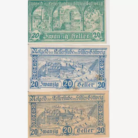 Göttweig 20,20,20 heller 1920 változatok