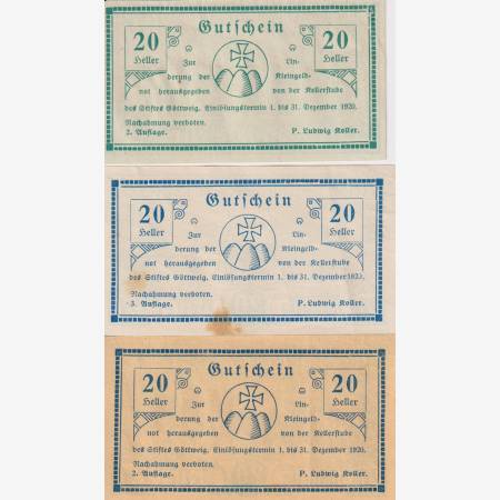Göttweig 20,20,20 heller 1920 változatok