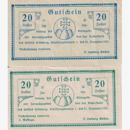 Göttweig 20,20 heller 1920 változatok