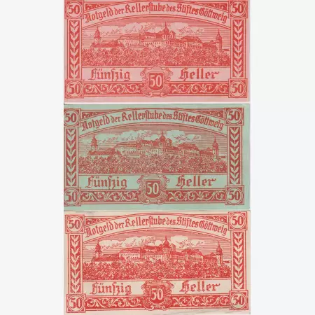 Göttweig 50,50,50 heller 1920 változatok