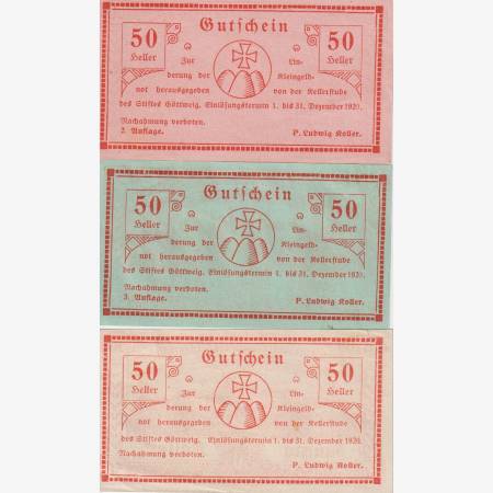 Göttweig 50,50,50 heller 1920 változatok
