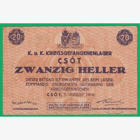 Csót 20 fillér 1916. hadifogolytábor sorszám nélkül