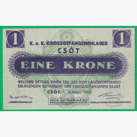 Csót 1 korona 1916. hadifogolytábor sorszám nélkül