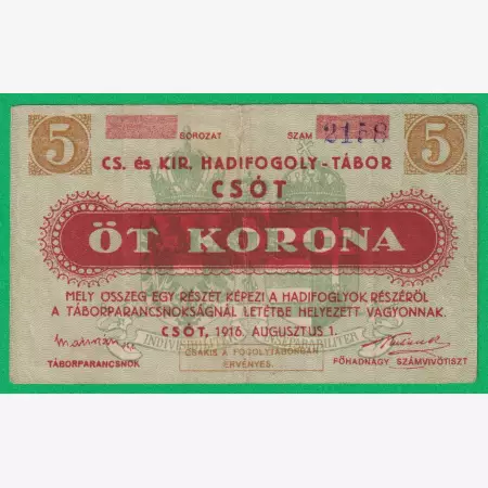 Csót 5 korona 1916. 2158 hadifogolytábor