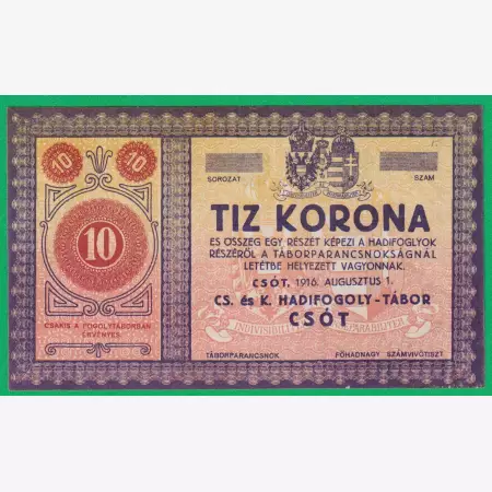 Csót 10 korona 1916. hadifogolytábor sorszám nélkül