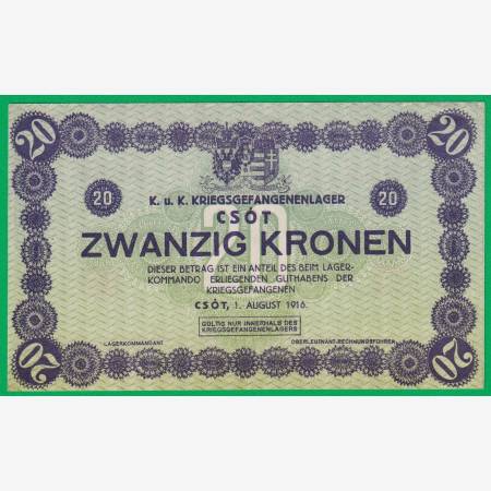 Csót 20 korona 1916. hadifogolytábor sorszám nélkül Csót 20 korona 1916. hadifogolytábor sorszám nélkül