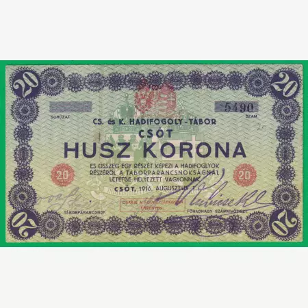 Csót 20 korona 1916. 5490 hadifogolytábor