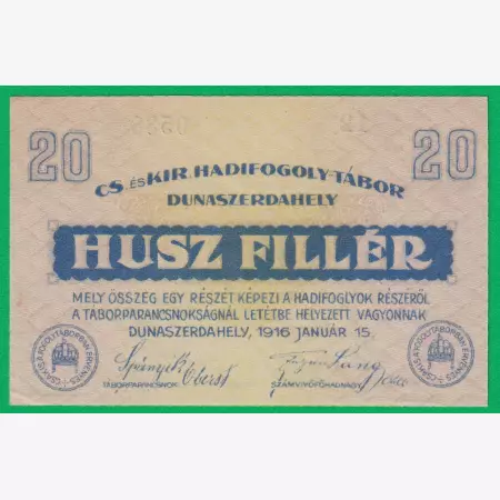Dunaszerdahely 20 fillér 1916. 12-0588 hadifogolytábor