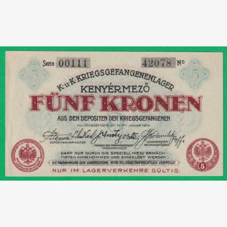 Kenyérmező 5 korona 1916. 00111.-42078 hadifogolytábor Kenyérmező 5 korona 1916. 00111.-42078 hadifogolytábor