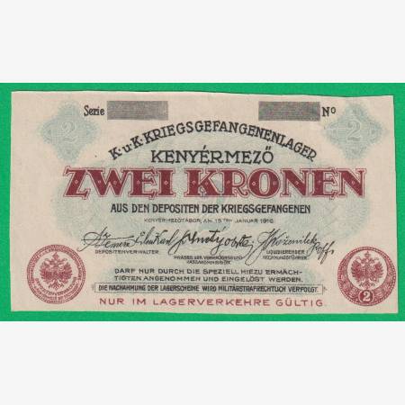 Kenyérmező 2 korona 1916. hadifogolytábor sorszám nélkül
