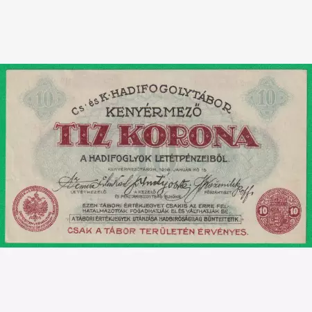 Kenyérmező 10 korona 1916. hadifogolytábor sorszám nélkül