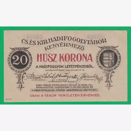 Kenyérmező 20 korona 1916. 00206.-55556 hadifogolytábor