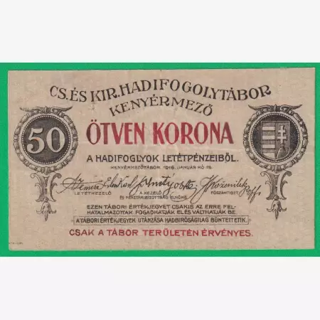 Kenyérmező 20 korona 1916. hadifogolytábor sorszám nélkül