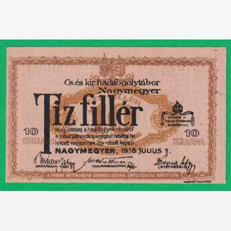 Nagymegyer 10 fillér 1916. MS 31.-0078 hadifogolytábor