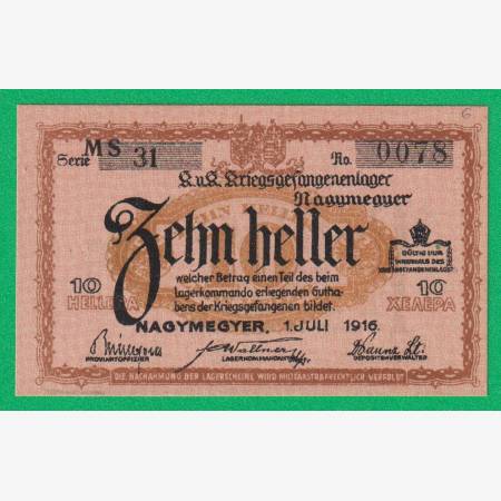Nagymegyer 10 fillér 1916. MS 31.-0078 hadifogolytábor Nagymegyer 10 fillér 1916. MS 31.-0078 hadifogolytábor