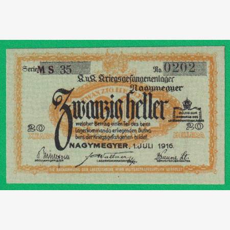 Nagymegyer 20 fillér 1916. MS 35.-0202 hadifogolytábor