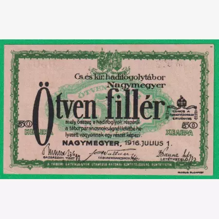 Nagymegyer 50 fillér 1916. MS 22.-0304 hadifogolytábor