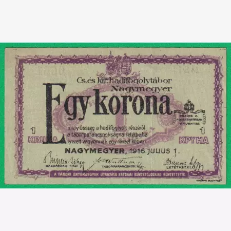Nagymegyer 1 korona 1916. MS 14.-0061 hadifogolytábor