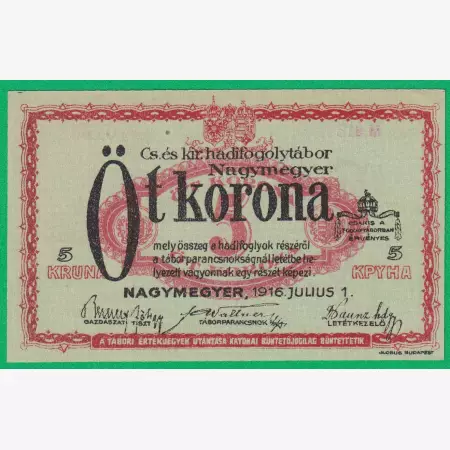 Nagymegyer 5 korona 1916. MS 13.-0105 hadifogolytábor