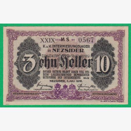 Nezsider 10 fillér 1916. XXIX. MS.-0567 hadifogolytábor Nezsider 10 fillér 1916. XXIX. MS.-0567 hadifogolytábor