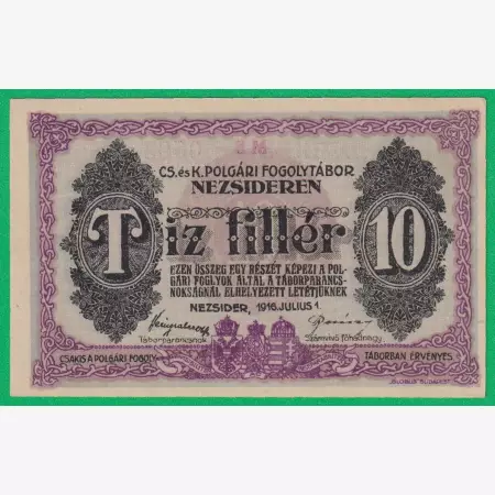 Nezsider 10 fillér 1916. XXIX. MS.-0593 hadifogolytábor