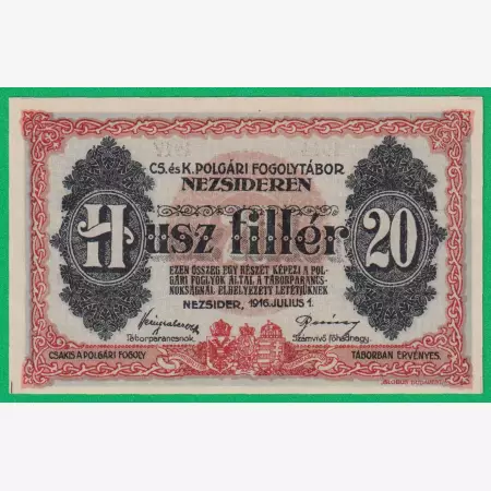 Nezsider 20 fillér 1916. 1914-1917 hadifogolytábor