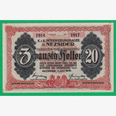 Nezsider 20 fillér 1916. 1914-1917 hadifogolytábor Nezsider 20 fillér 1916. 1914-1917 hadifogolytábor