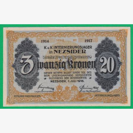 Nezsider 20 korona 1916. 1914-1917 hadifogolytábor Nezsider 20 korona 1916. 1914-1917 hadifogolytábor