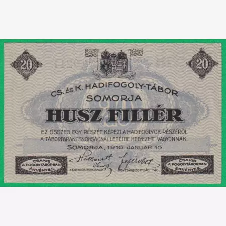 Somorja 20 fillér 1916. II1.-0211 hadifogolytábor