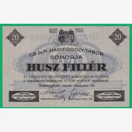 Somorja 20 fillér 1916. JJ1.-0345 hadifogolytábor