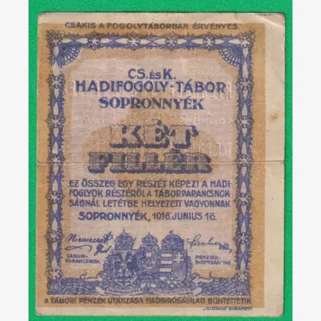 Sopronnyék 2 fillér 1916. 3-0807 hadifogolytábor