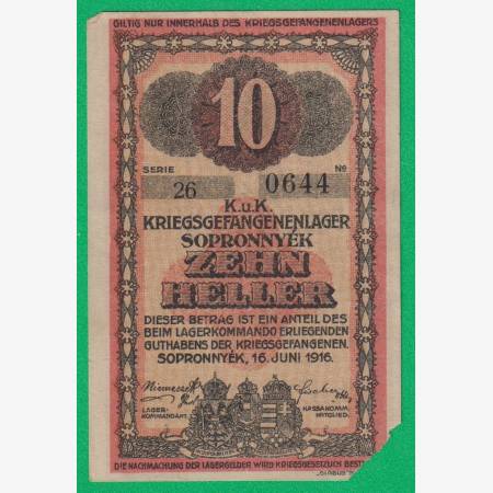 Sopronnyék 10 fillér 1916. 26-0644 hadifogolytábor Sopronnyék 10 fillér 1916. 26-0644 hadifogolytábor