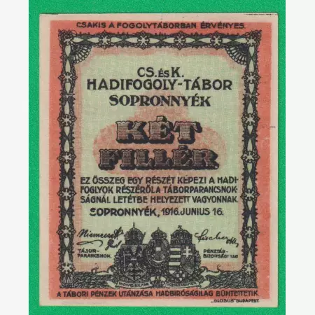 Sopronnyék 2 fillér 1916. MS 4-0148 hadifogolytábor R!